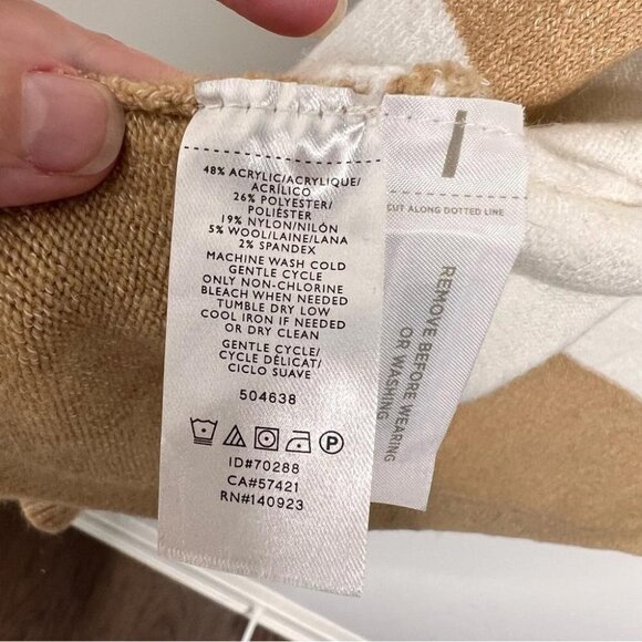 LOFT Womens Size Small Camel White Colorblock Open Front Cardigan Sweater Pocket - Picture 6 of 9